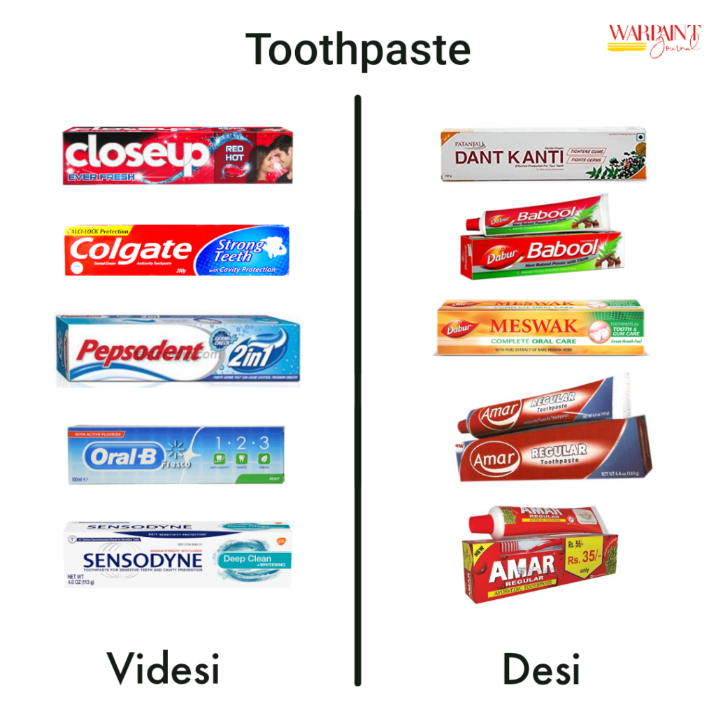desi, videshi - toothpastes