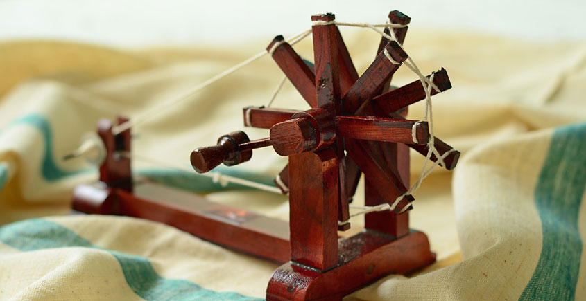 Charkha mainly used in making of Khadi since India's Freedom Struggle. another fashion Statement from World of Indian Textiles.