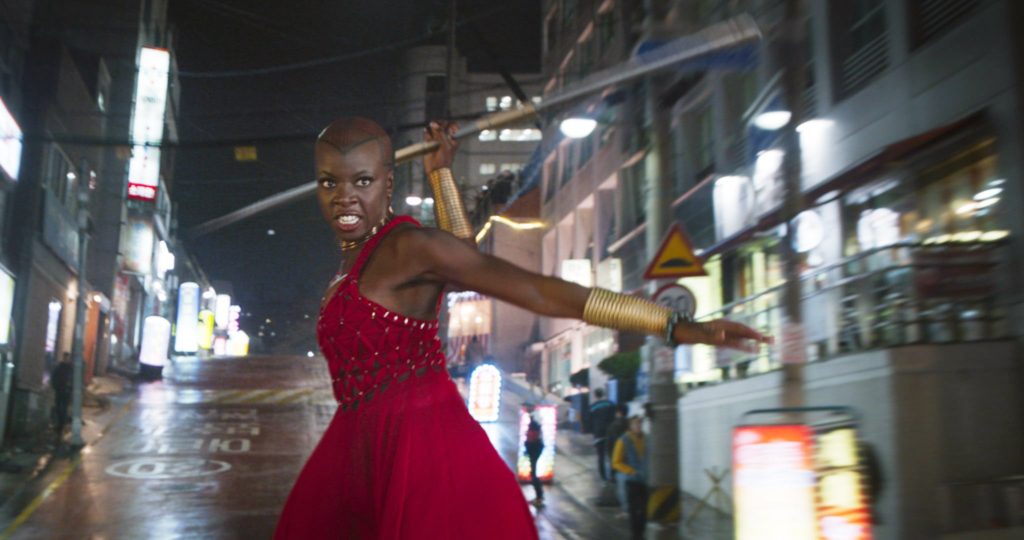Okoye Played by Danai Gurira in Black Panther another strong super heroine in Marvel. 